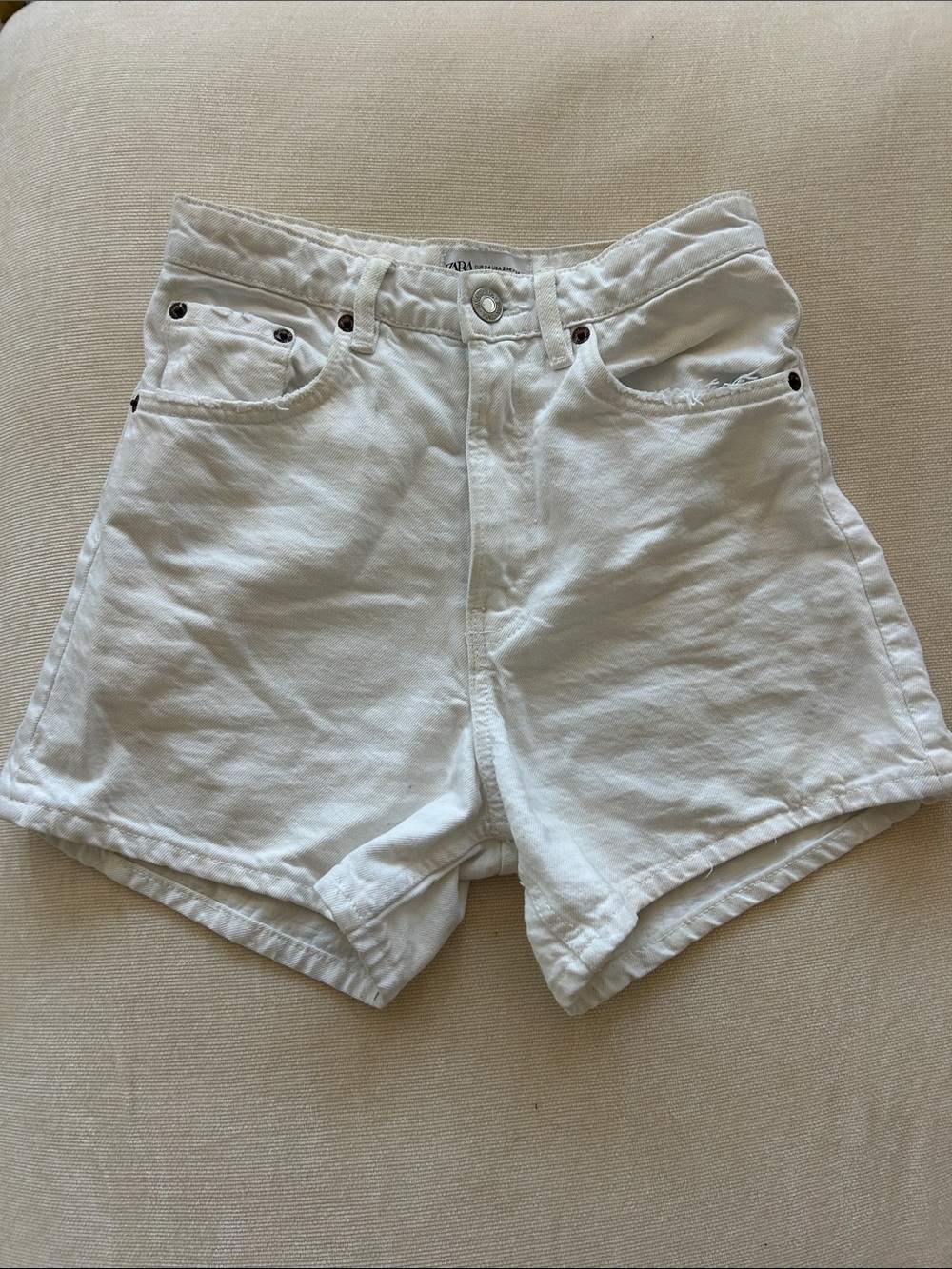 Zara White High-Waist Denim Shorts